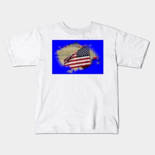 Colorful US Flag enclosed with Blue Kids T-Shirt